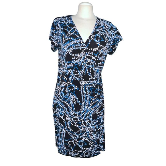 George Womens Polka Dot Pattern Wrap Dress M 8-10 Black/Blue Stretchy Short Slee - Picture 2 of 12
